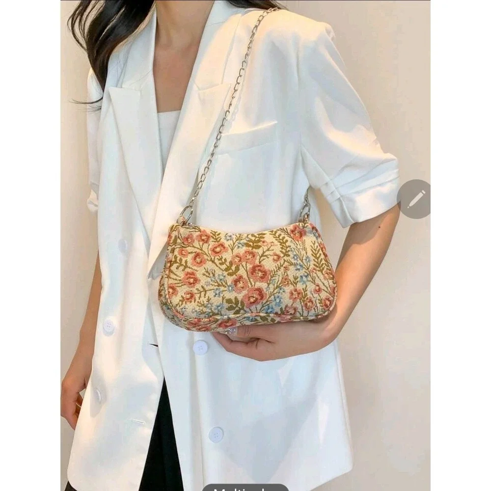 Floral Tapestry Shoulder Bag Purse Chain Strap Cottagecore Y2K‎ Aesthetic